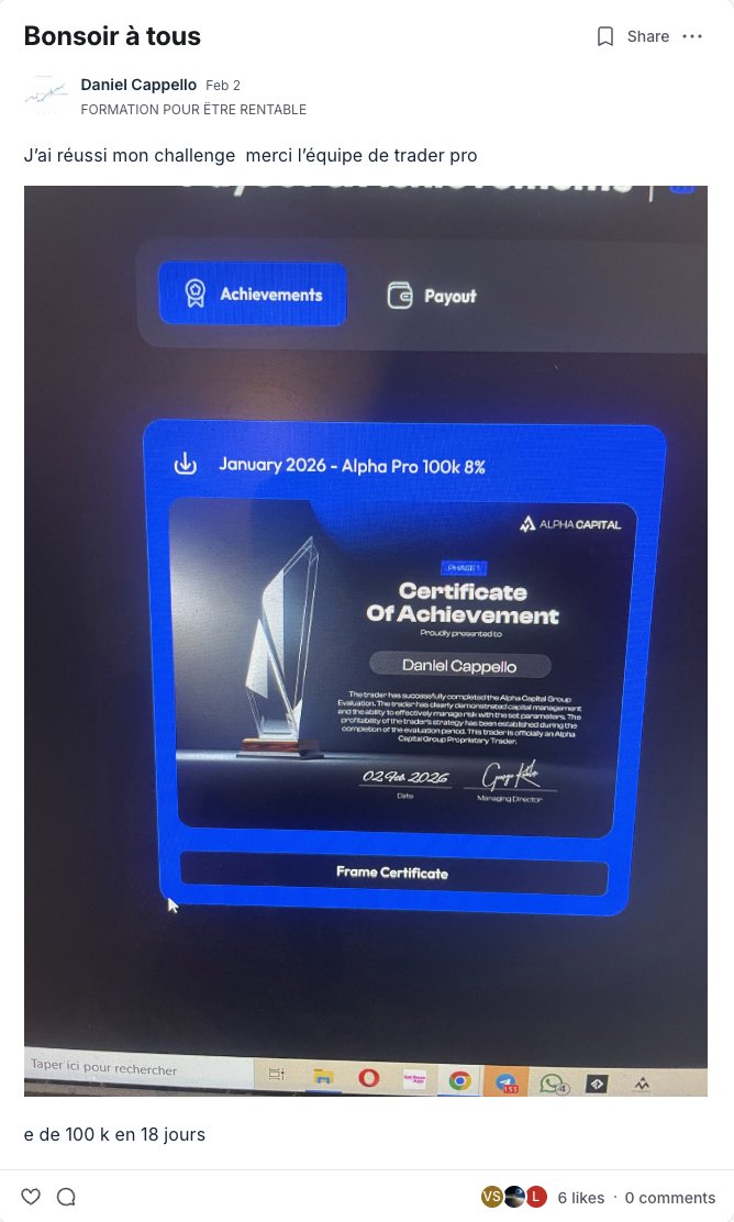 Daniel Cappello — Challenge Alpha Capital 100k validé en 18 jours