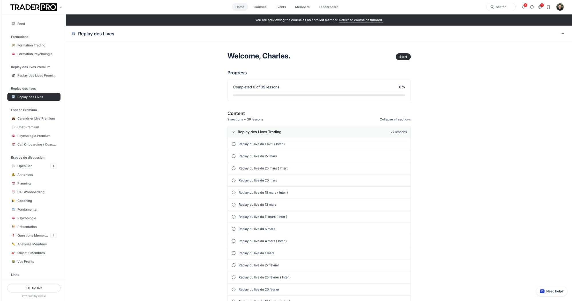 Replays des sessions en direct